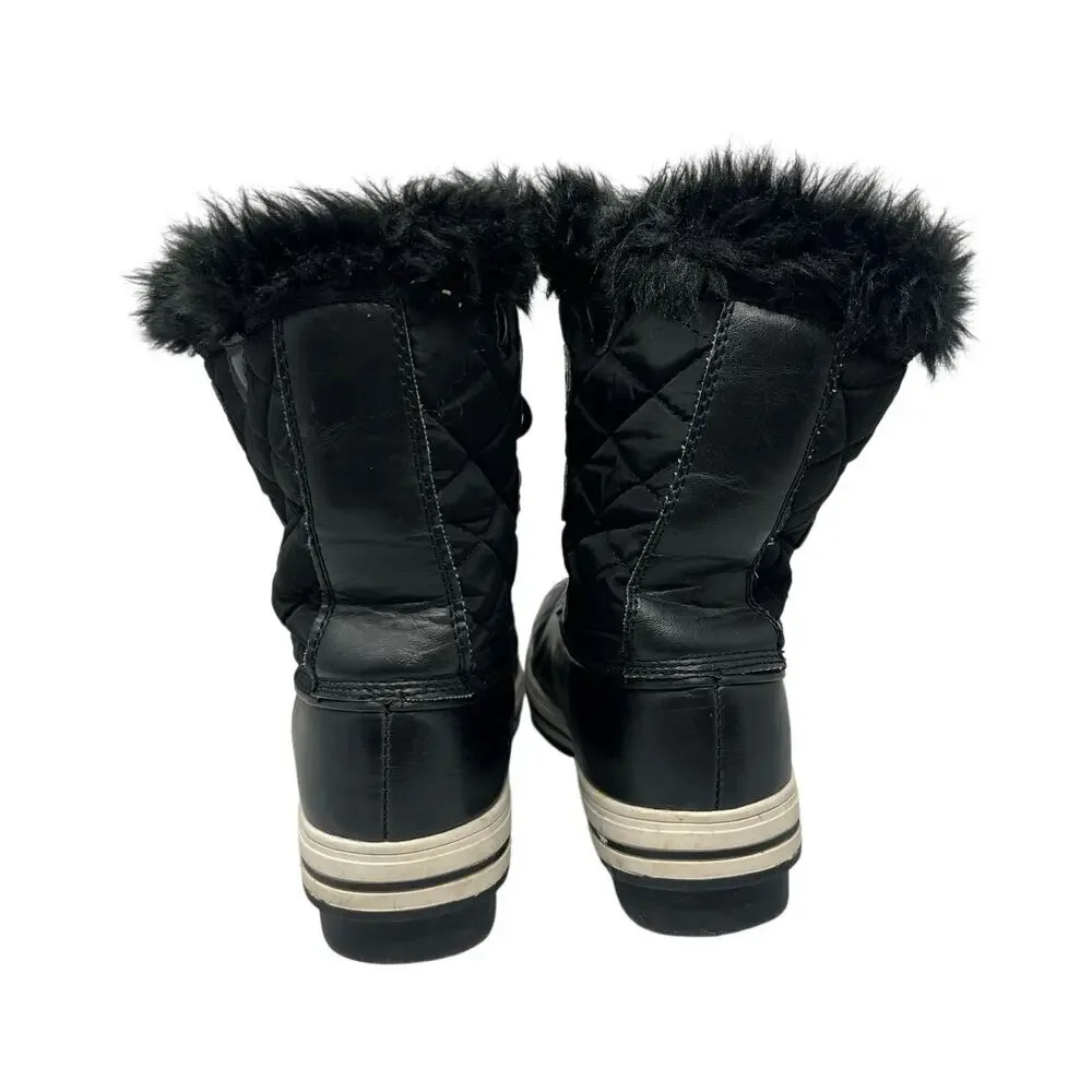 Women’s POLAR Black Faux Fur Trim Quilted Snow Winter Rain Waterproof Boots 11